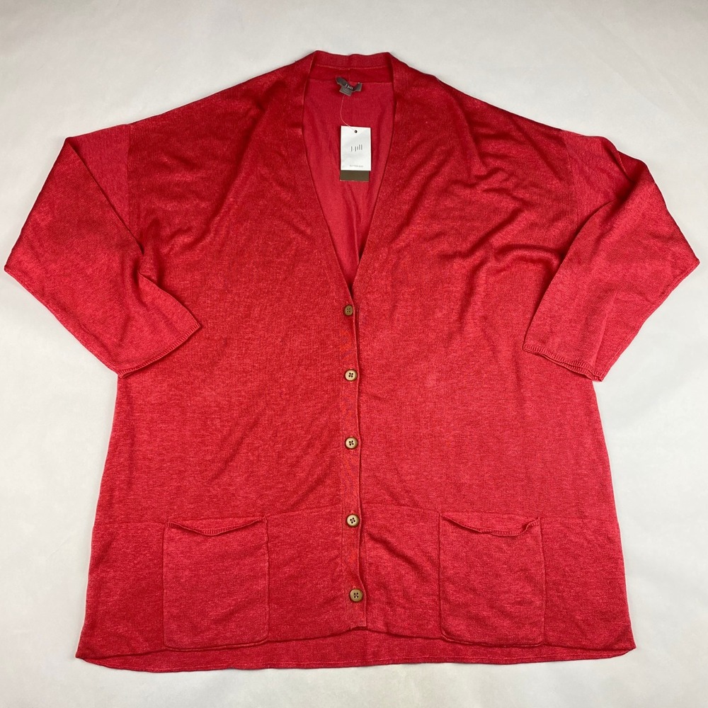 NWT J. Jill Linen Blend V-Neck Cardigan Sweater Women's Size 2X
